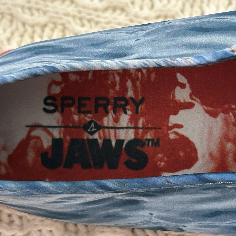 Rare Sperry Womens 8.5 JAWS Special Edition Blue Water Boat Shoes MINT Red Sole